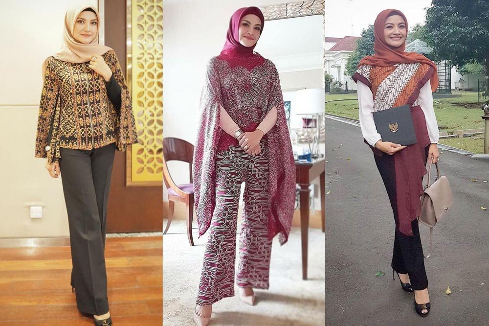 9 Gaya Batik dan Etnik ala Tina Talisa, Style Hijab Kantoran Berkelas