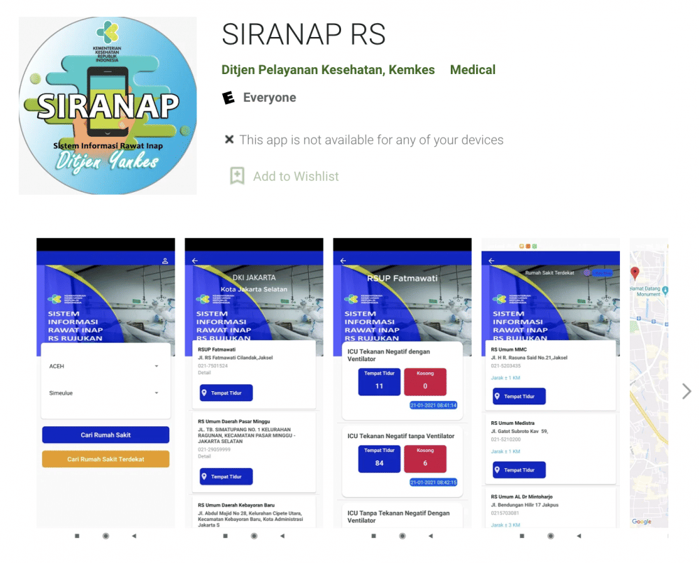 SIRANAP RS: Aplikasi Cek Kamar Kosong di RS dari Kemenkes