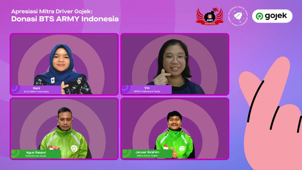 Penyerahan donasi BTS ARMY Indonesia kepada driver mitra gojek (dok. Gojek Indonesia)