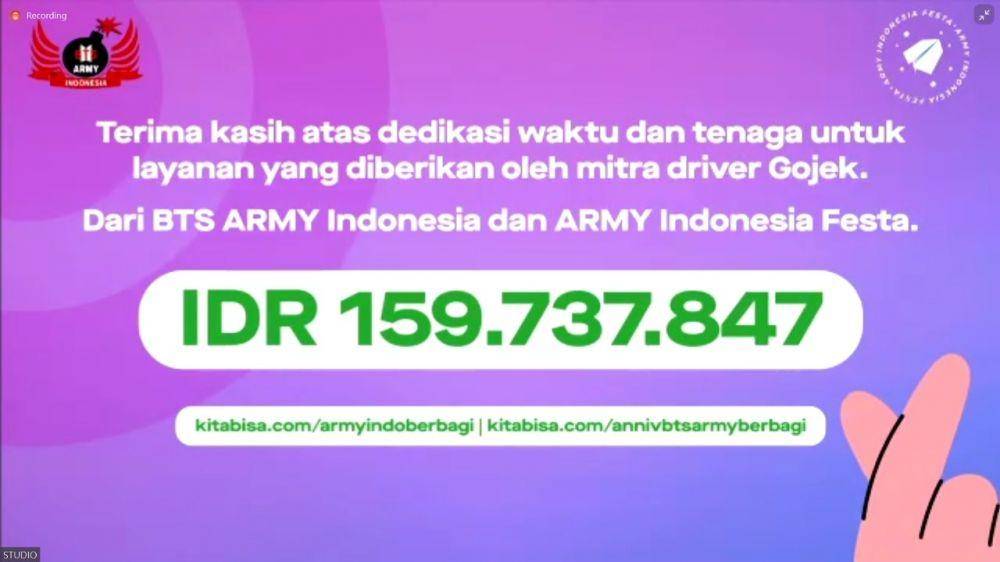 Penyerahan Donasi BTS ARMY Indonesia kepada mitra driver Gojek (dok. Gojek Indonesia)