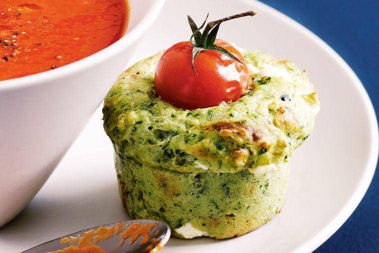 spinach and goat cheese muffin (delicious.com.au)