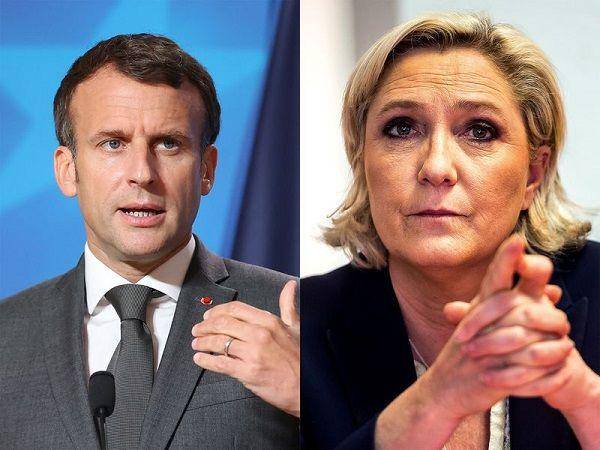 Presiden Prancis, Emmanuel Macron (kiri) dan Pemimpin Partai National Rally, Marine Le Pen (kanan). (Twitter.com/ZSchneeweiss)