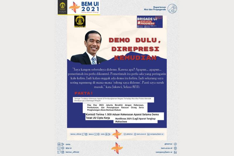 BEM Universitas Indonesia memposting infografis terkait Presiden Jokowi yang dijuluki sebagai 'The King of Lip Service' di laman twitter. (twitter.com/BEMUI_official)