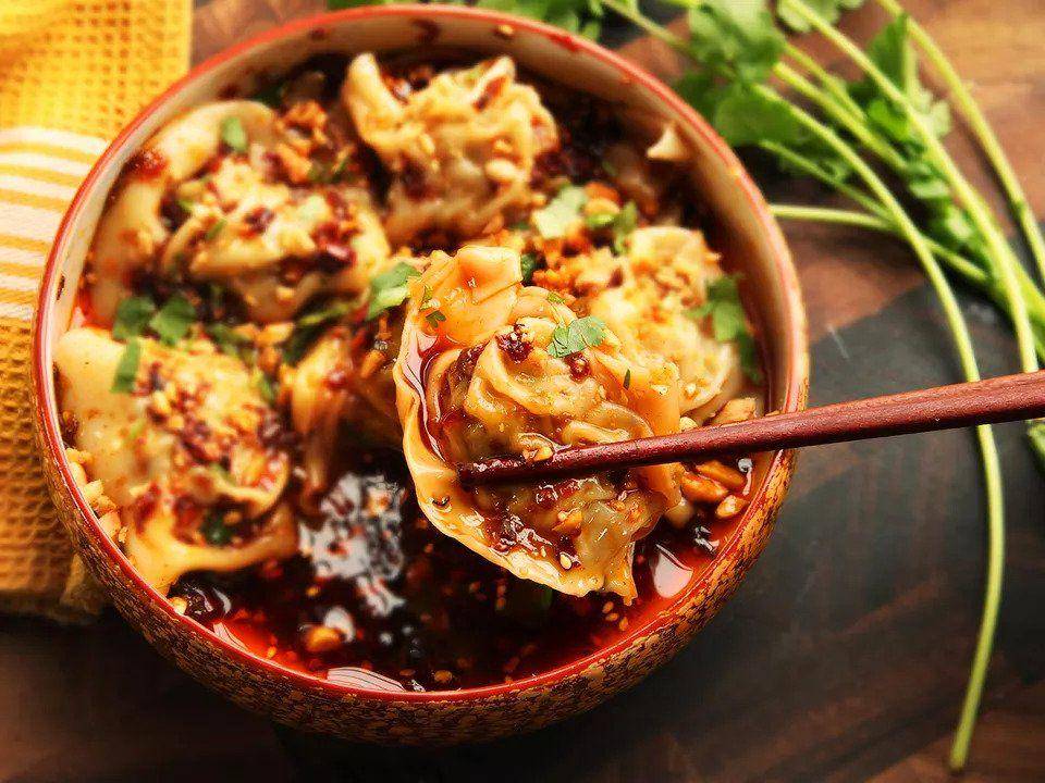 Dumpling with chili oil (seriouseats.com/J. Kenji Lopez-Alt)