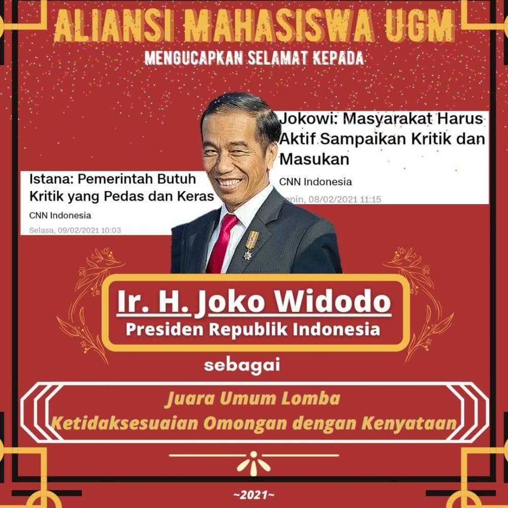 Aliansi Mahasiswa UGM Sindir Jokowi Juara Ketidaksesuaian Omongan