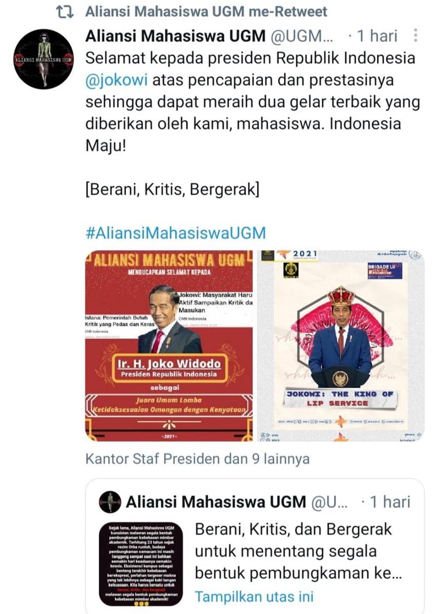 Unggahan di akun Twitter @UGMBergerak. Dok: istimewa