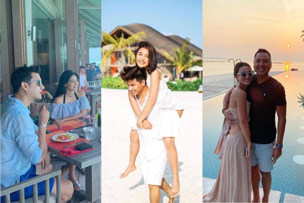 pasangan artis yang bulan madu di Maldives (instagram.com/titi_kamall | instagram.com/chelseaoliviaa | instagram.com/julstelle)