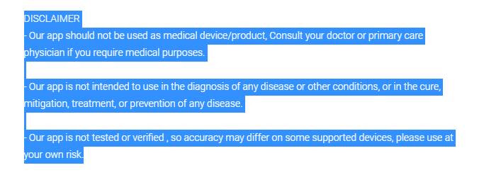 disclaimer dari O2 Meter (play.google.com)