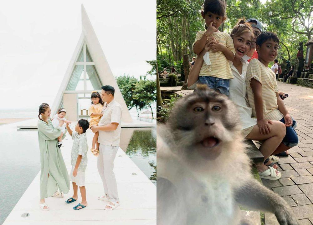 10 Momen Keluarga Eva Anindita Liburan di Bali, Selfie Bareng Monyet