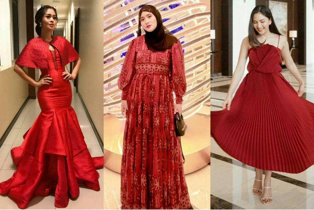 Busana kondangan warna merah (instagram.com/graciaz14/ | instagram.com/ryana_dea/ | instagram.com/jscmila/)