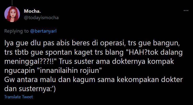 pengalaman lucu netizen pasca operasi (twitter.com/todayismocha)