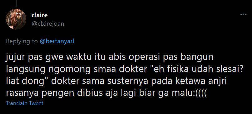pengalaman lucu netizen pasca operasi (twitter.com/clxirejoan)