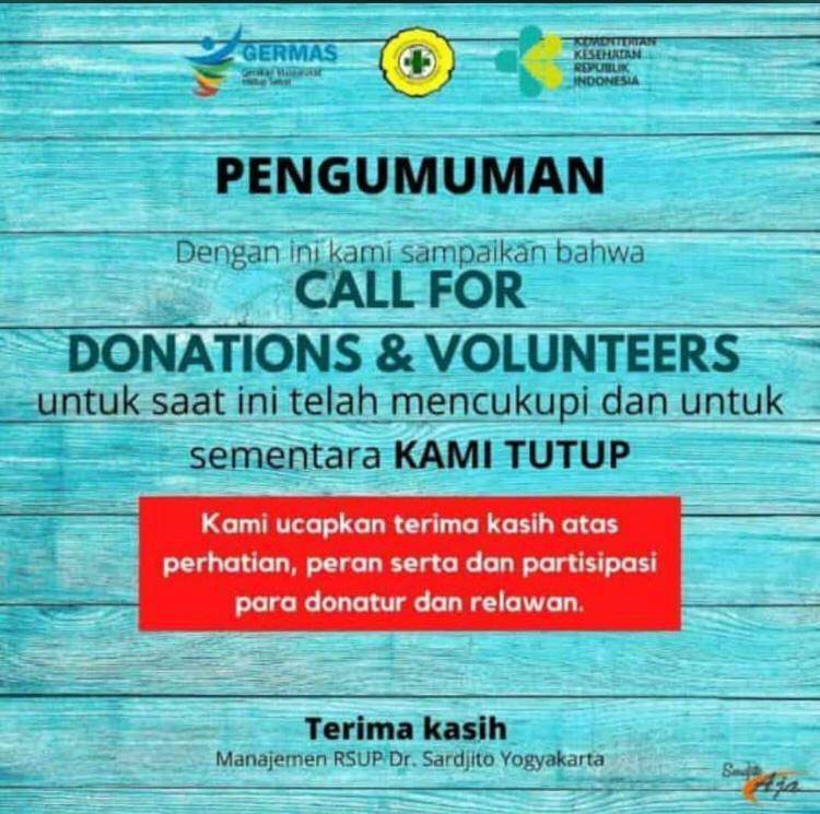 Penutupan call for donations and volunteers di Sardjito. Dok: istimewa