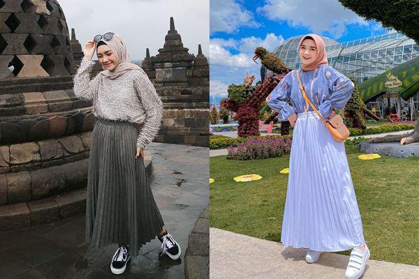 10 Inspirasi Padu Padan Pleated Skirt ala Nindi Ariesti, Trendi Abis!