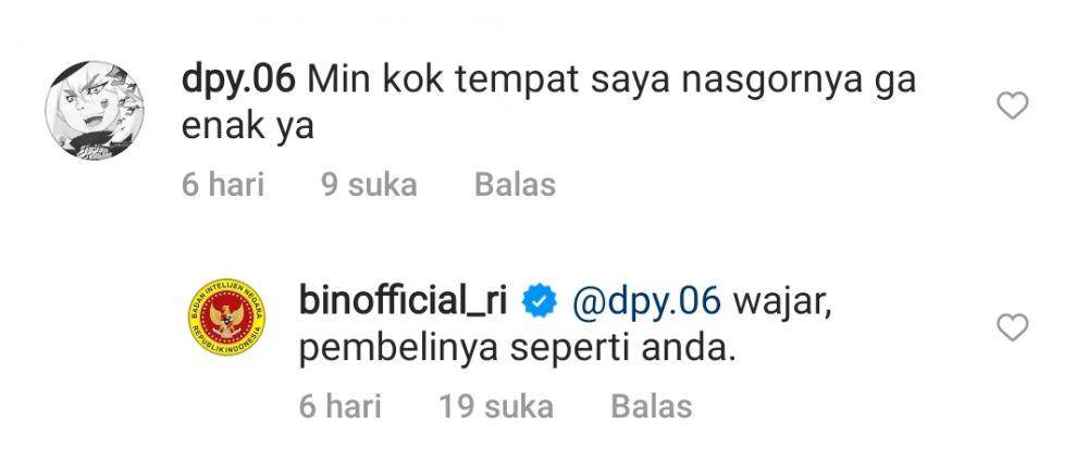 balasan komentar BIN (instagram.com/binofficial_ri)