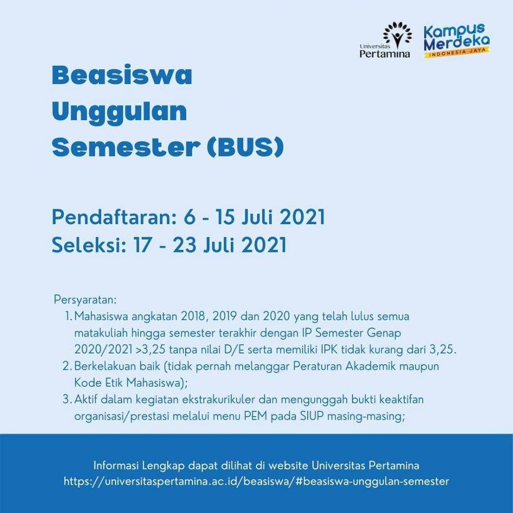 Beasiswa Unggulan Semester Genap Universitas Pertamina (https://www.instagram.com/kemahasiswaan_up)