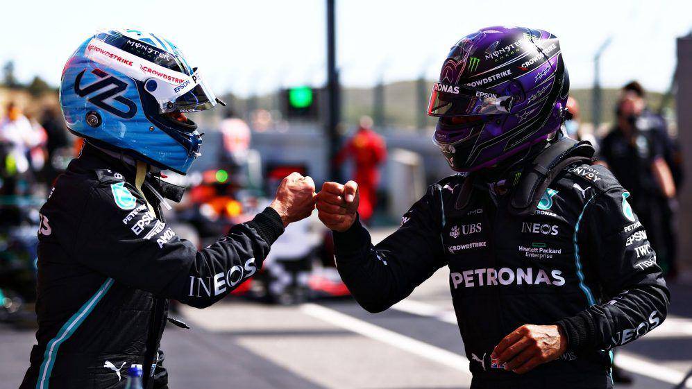 Bottas dan Hamilton sesudah kualifikasi GP Portugal (formula1.com)