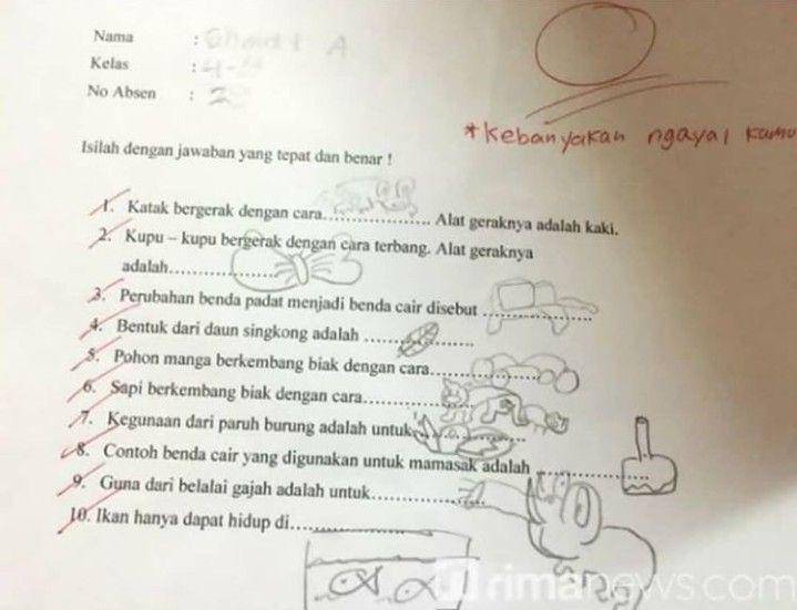 Jawaban nyeleneh siswa (instagram.com/ngakukocak)