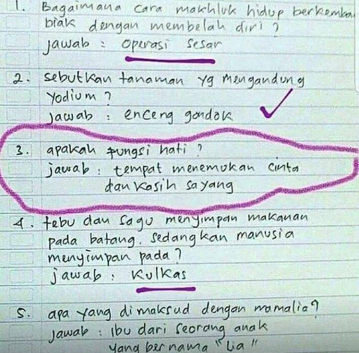 Jawaban nyeleneh siswa (instagram.com/katalucugambar)