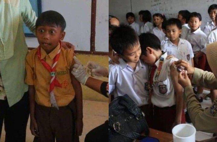 Ekspresi bocah SD saat imunisasi (instagram.com/komedilucu_id)