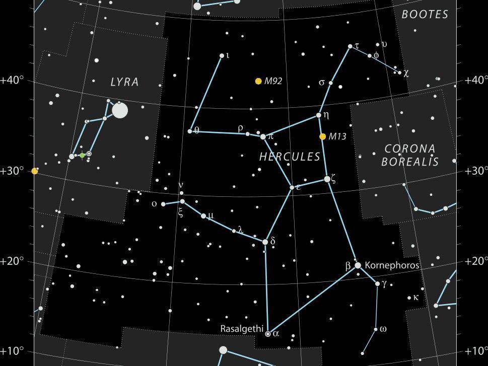 ilustrasi rasi Hercules di langit malam (dok. IAU/Sky and Telescope Magazine))