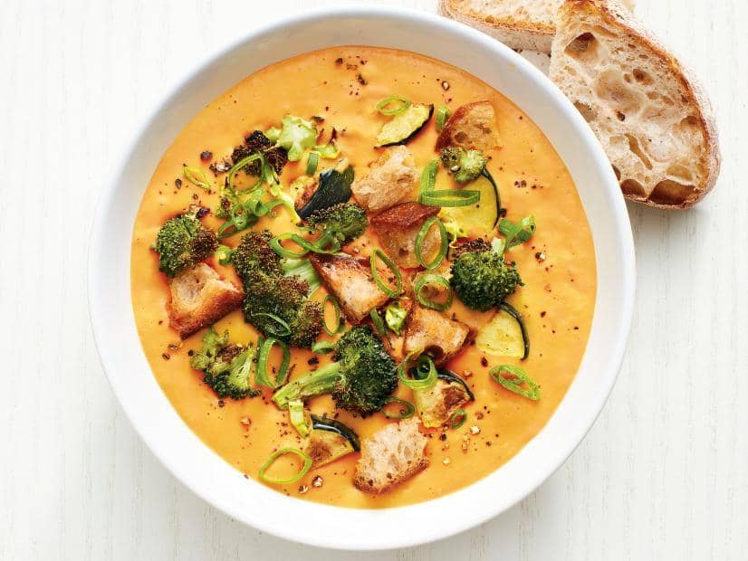carrot ginger soup with roasted vegetables (foodnetwork.com)