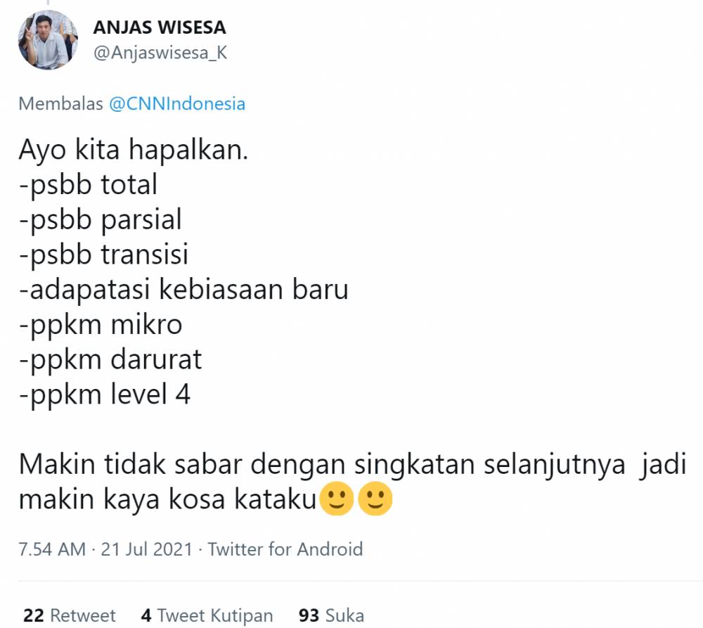 cuitan lucu PPKM (twitter.com/Anjaswisesa_K)