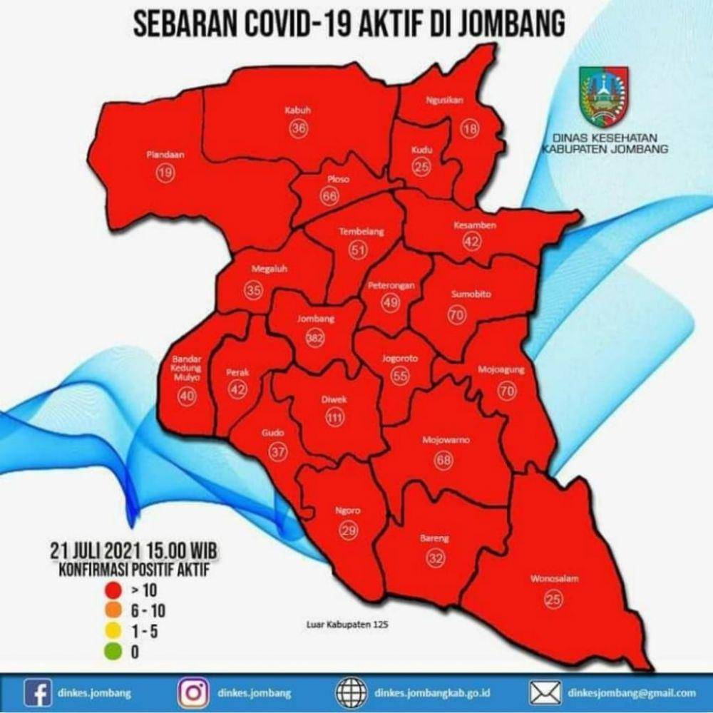 Peta sebaran COVID-19 aktif di Kabupaten Jombang. IDN Times/Dinkes Jombang