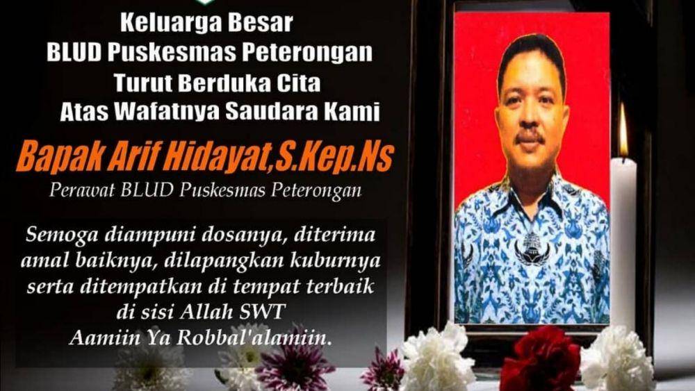 Ucapan duka perawat Puskesmas Peterongan Arif Hidayat meninggal dunia. IDN Times/ Istimewa