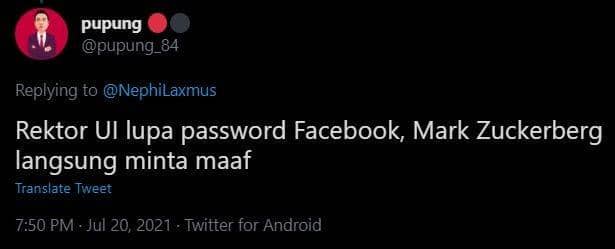 Cuitan kesaktian Rektor UI di Twitter (Twitter.com/pupung_84)