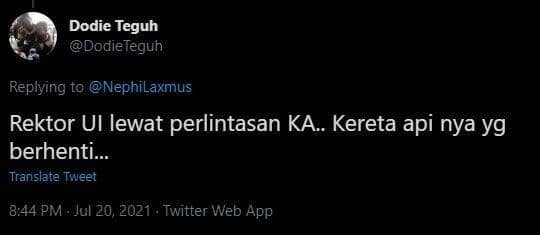 Cuitan kesaktian Rektor UI di Twitter (Twitter.com/DodieTeguh)
