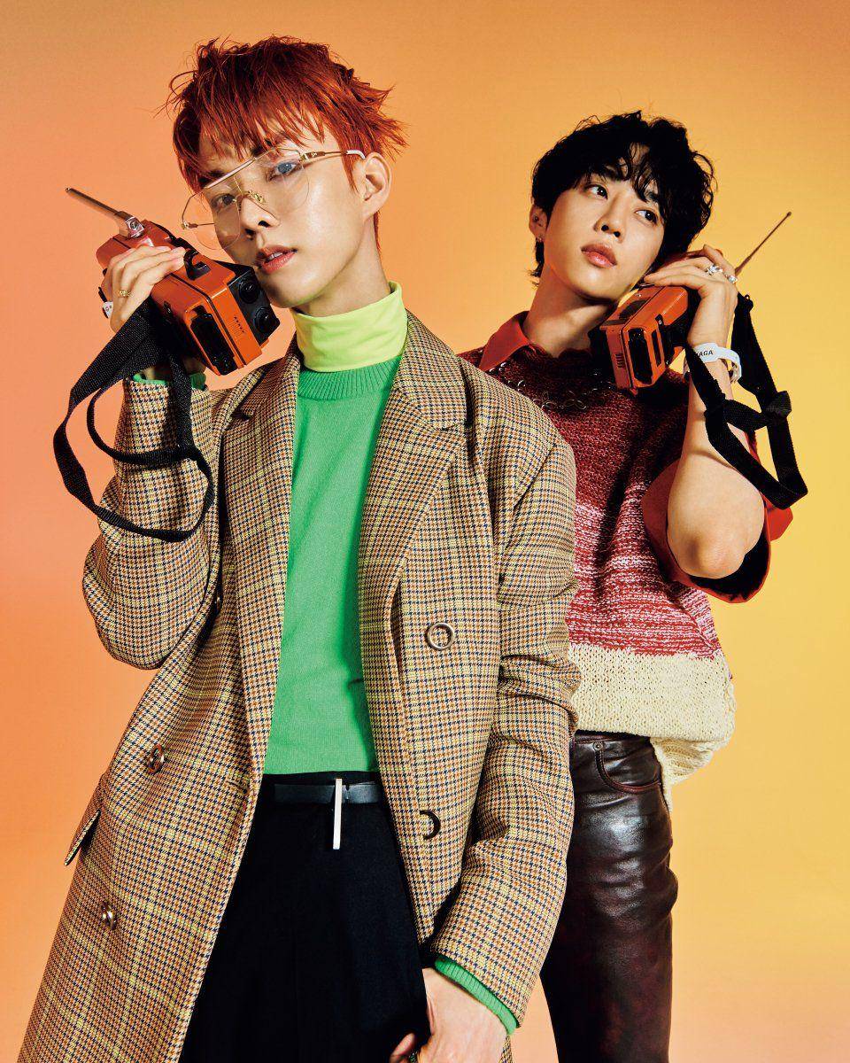 Q dan Sunwoo THE BOYZ di pemotretan majalah SPUR Jepang (spur.hpplus.jp)