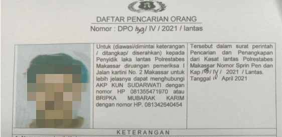 Surat DPO Satlantas Polrestabes Makassar/Polrestabes Makassar