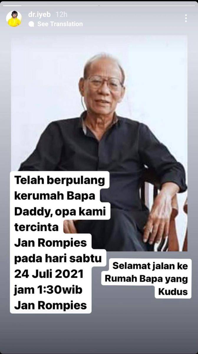 Ayah Vincent Rompies meninggal (Instagram.com/dr.iyeb)