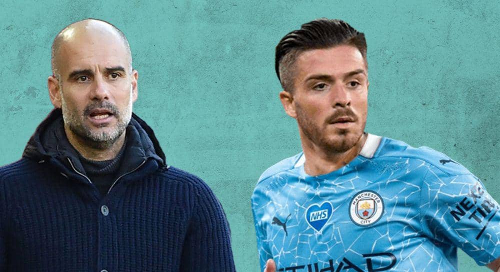 potret Pep Guardiola dan Jack Grealish (footballreporting.com)