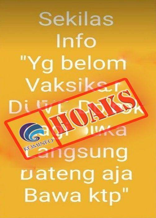 Hoaks vaksinasi COVID-19 di ITC Depok bisa daftar di tempat. (kominfo.go.id)