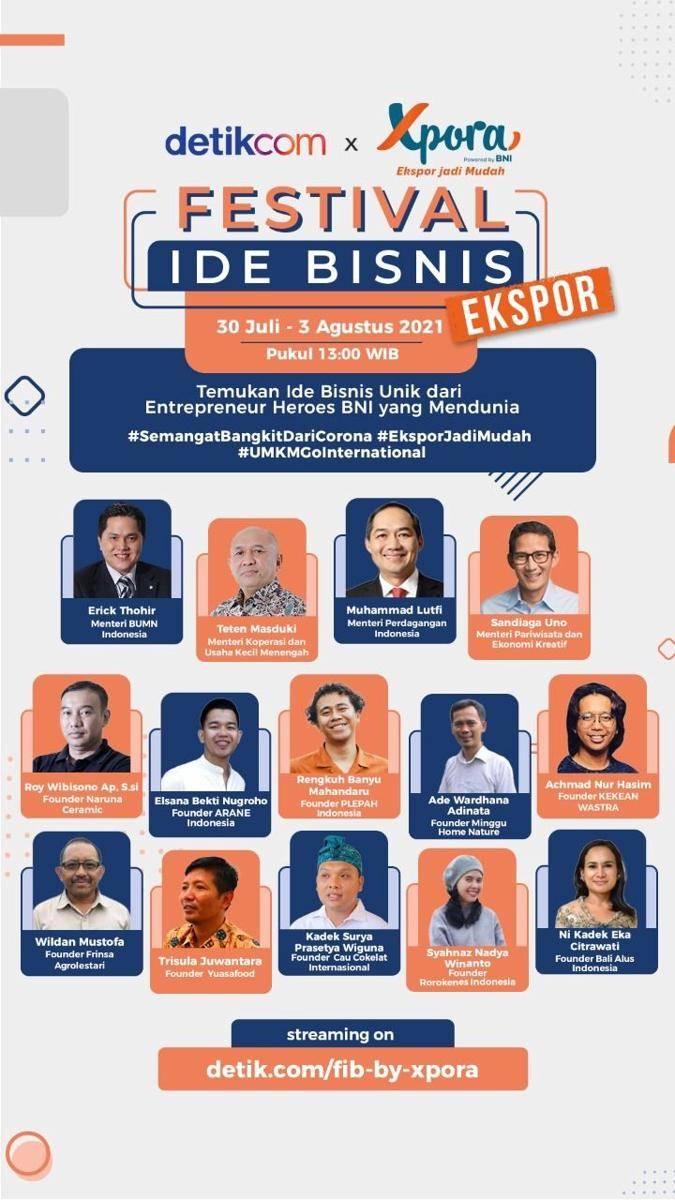 BNI mengajak 10 UMKM pilihan yang sebagian besar sudah sukses menapaki pasar internasional untuk berbagi dalam Festival Ide Bisnis BNI by Xpora. (Dok. BNI)