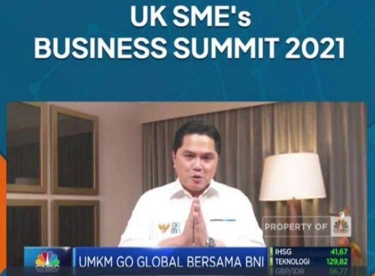 Menteri Badan Usaha Milik Negara (BUMN) Erick Thohir saat menghadiri pembukaan BNI UK SME’s Business Summit 202. (Dok. BNI)