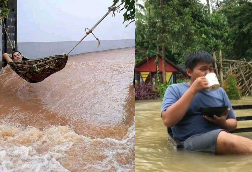 aksi nyeleneh warga saat banjir (instagram.com/lambeonlen)