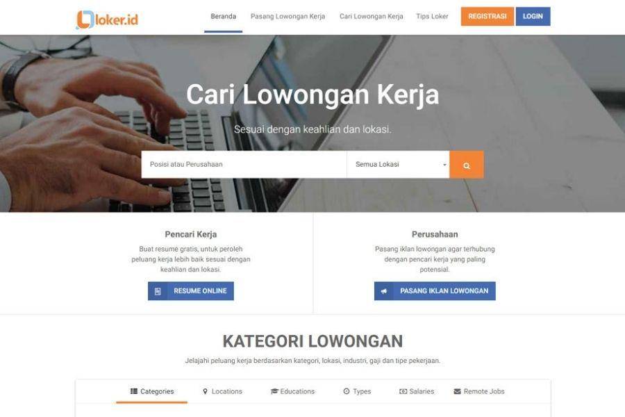 cuplikan laman Loker.id (rekomended.com/Fathan Alfarizky)