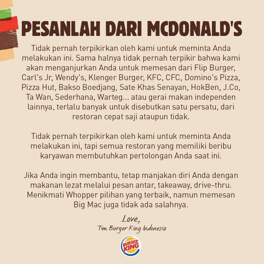 ilustrasi "pratfall effect" dari Burger King (instagram.com/burgerking.id)
