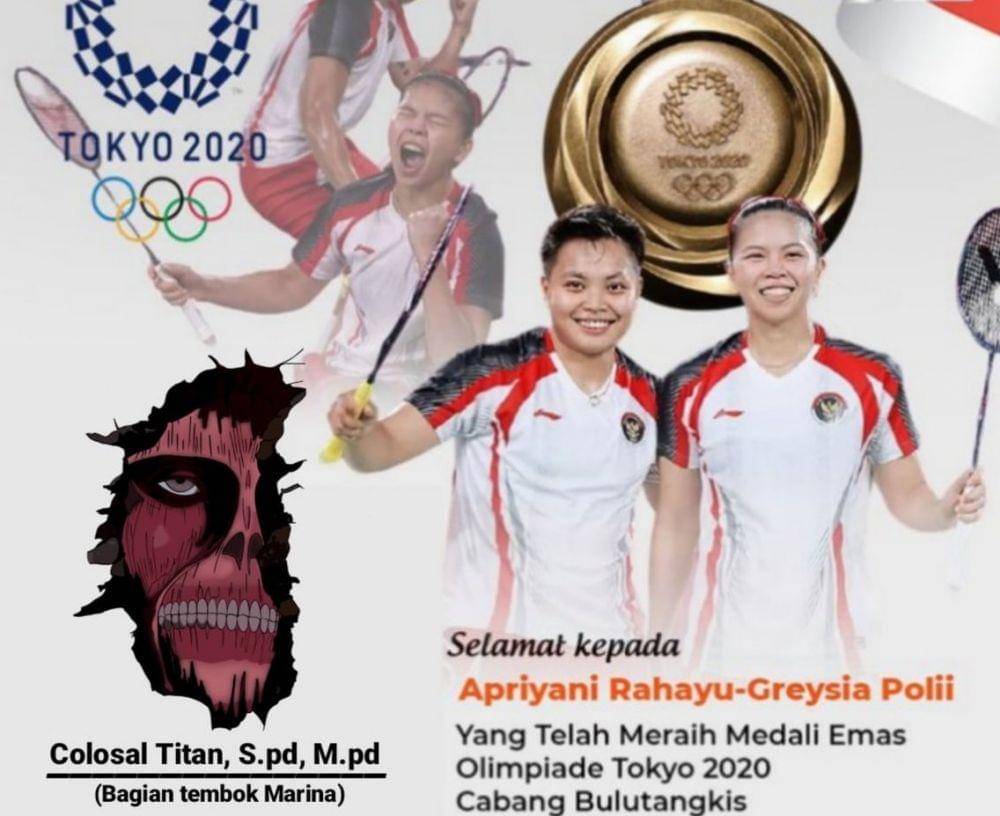 Poster ucapan selamat untuk Greysia dan Apriyani (witter.com/herbidz)