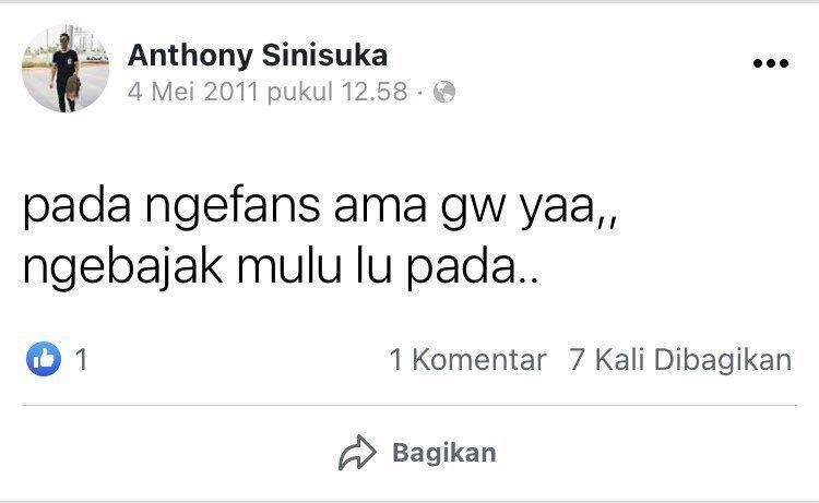 Status FB lawas Anthony Ginting (Facebook.com/anthony.sinisuka)