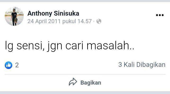 Status FB lawas Anthony Ginting (Facebook.com/anthony.sinisuka)