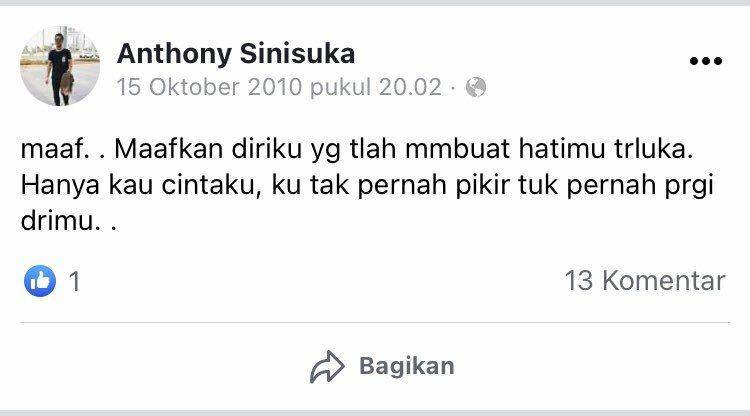 Status FB lawas Anthony Ginting (Facebook.com/anthony.sinisuka)