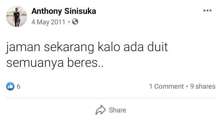 Status FB lawas Anthony Ginting (Facebook.com/anthony.sinisuka)