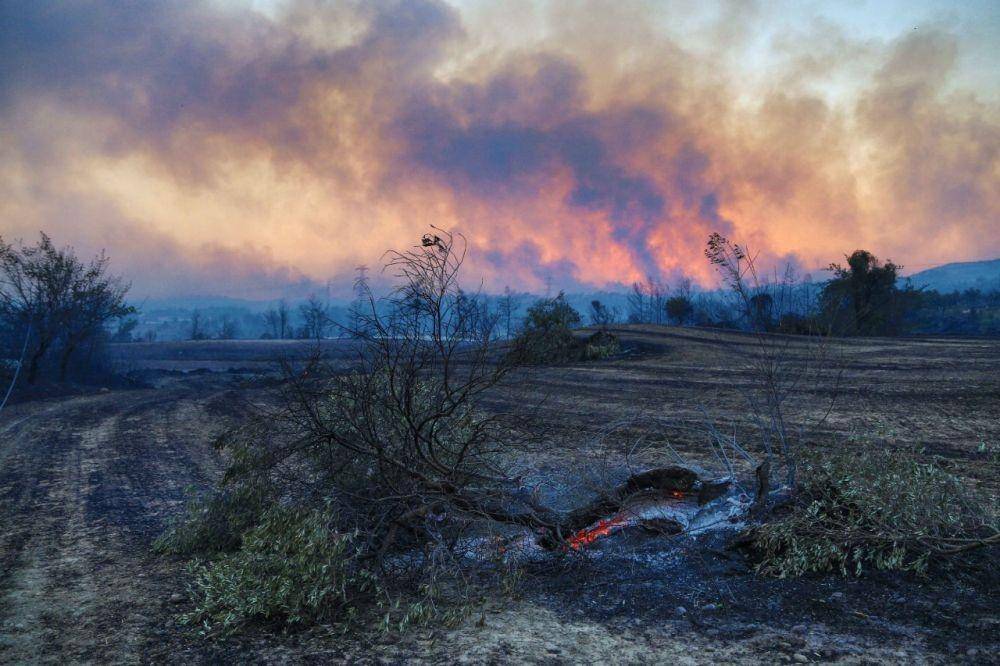 Gumpalan asap hitam meninggi dari hutan di sekitar Manavgat, 75 km timur kota resor Antalya, Turki, Rabu (28/7/2021). ANTARA FOTO/REUTERS/Kaan Soyturk.