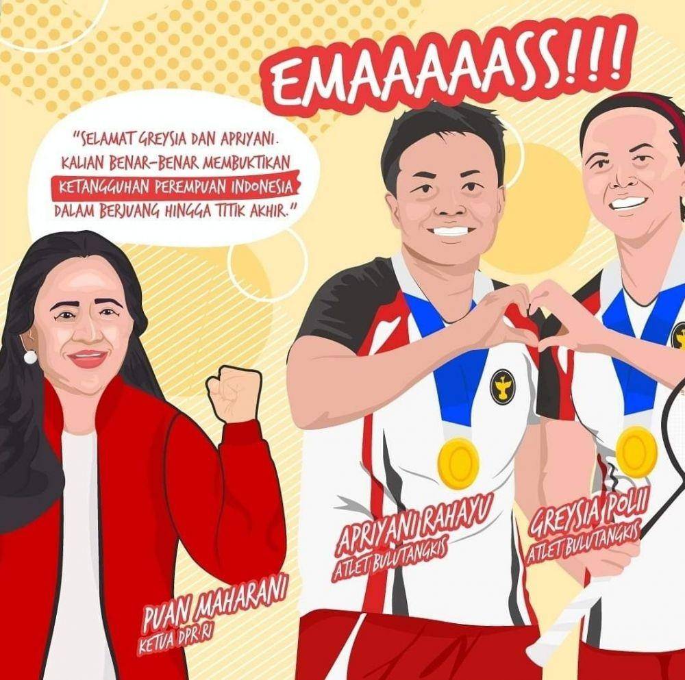 Puan Maharani mengucapkan selamat kepada Greysia Polii/Apriyani Rahayu (www.facebook.com/@ketua_dprri)