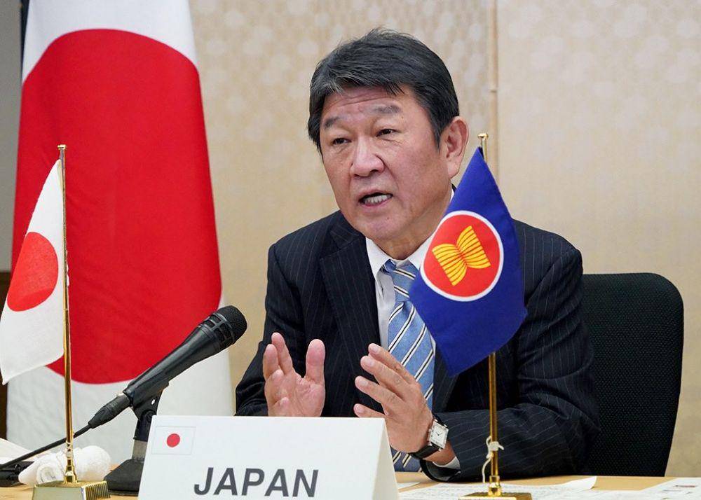Menteri Luar Negeri Jepang Toshimitsu Motegi pada pertemuan tingkat menlu ASEAN-Jepang (3/8/2021). (Twitter.com/moteging)