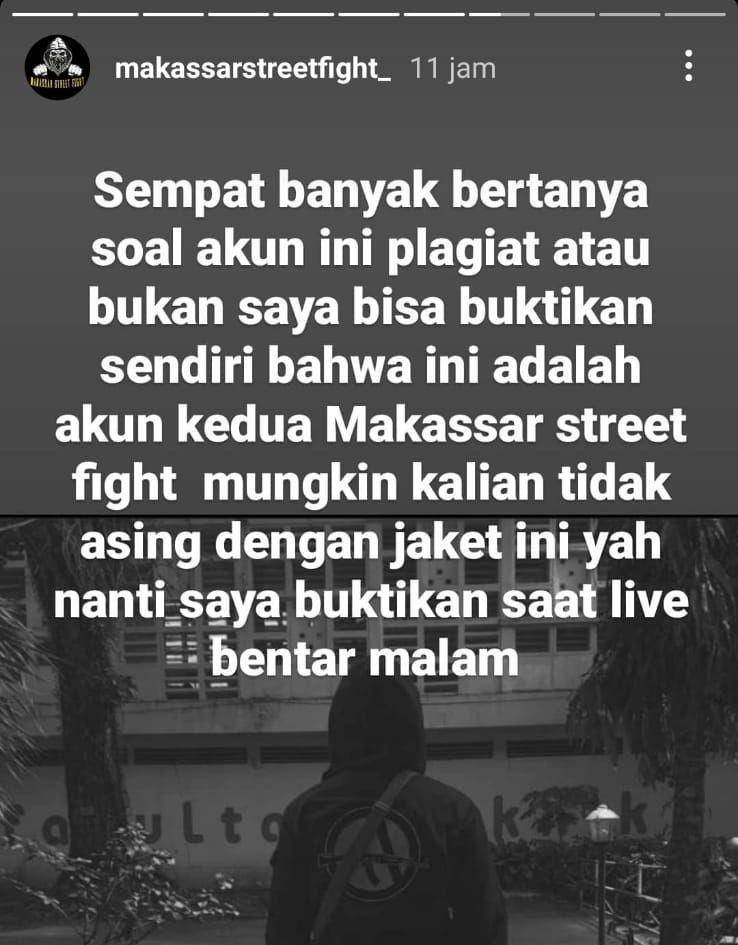 Tangkapan layar, akun tarung bebas jalanan Makassar/Istimewa
